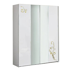 Dansmamaison Armoire 2 portes coulissantes Laqué Blanc Brillant / Or - SEBORGA