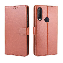 Etui en PU spécial peau de cheval fou avec sangle marron pour votre Alcatel 1S (2020)/1V (2020)/3L (2020)