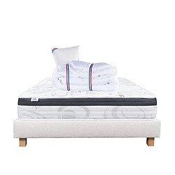 LUXURY LITERIE Ensemble matelas Sleeplux 90x190 cm + sommier beige ep20cm + oreiller + couette