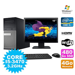 Lot PC Tour DELL 3010 MT I5-3470 Graveur 4Go 480Go SSD HDMI Wifi W7 + Ecran 19" - Occasion