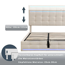 ComfortXL Lit Double Rembourré 140*200 Avec Cadre De Lit à LED, Beige pas cher