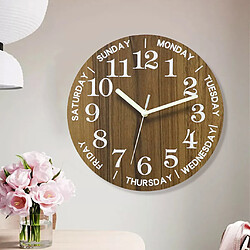 Lumineux Horloge Murale Bois 30cm Silencieux Non Coutil Quartz Batterie Alimenté Ronde Horloges Murales pour La Maison/Cuisine/bureau/École