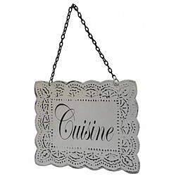 L'Héritier Du Temps Plaque Décorative Porte à Suspendre Ecriteau avec Inscription "Cuisine" en Fer Patiné Blanc 0,1x16,5,24,5cm