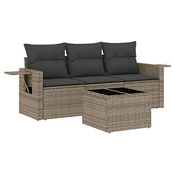 vidaXL Salon de jardin 4 pcs avec coussins gris résine tressée