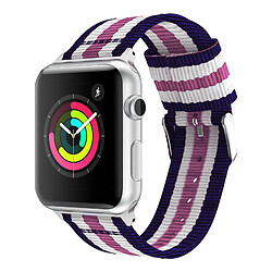 Avizar Bracelet Apple Watch 42 et 44 mm à rayures en Nylon Tissé - Bleu, Blanc et Rose