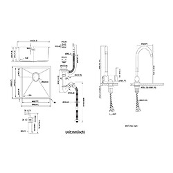 Acheter Auralum MAX Évier de Cuisine Inox 1 Bac 50*43*18CM avec Distributeur de Savon+Mitigeur Cuisine en Acier Inox 304 Rabattable Pivotant à 360°