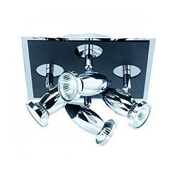 Searchlight Plafonnier carré Comet chrome et noir mat, 4 spots