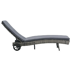 Helloshop26 Transat chaise longue bain de soleil lit de jardin terrasse meuble d'extérieur avec roues et coussin résine tressée anthracite 02_0012593