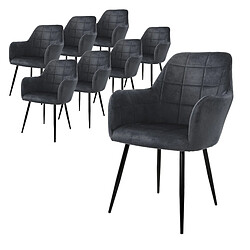 Ecd Germany Lot de 8 chaises de salle à manger fauteuil gris velours pieds noir métalliques