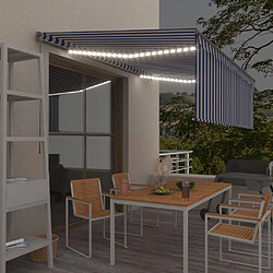 Maison Chic Auvent manuel rétractable avec store | store extérieurs de porte | Marquise Brise-soleil et LED 4,5x3 m Bleu blanc -GKD81434