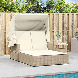 Avis Maison Chic Chaise longue | Bain de soleil double avec auvent et coussins beige poly rotin -GKD30264