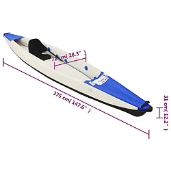 vidaXL Kayak gonflable bleu 375x72x31 cm polyester pas cher