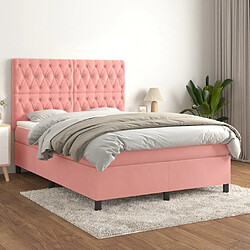 Maison Chic Lit adulte- Lit + matelas,Sommier à lattes de lit avec matelas Rose 140x190 cm Velours -GKD62612