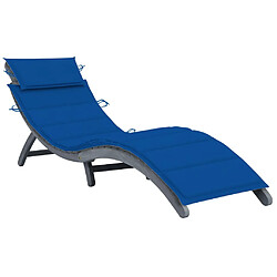 vidaXL Chaise longue avec coussin Gris Bois d'acacia solide