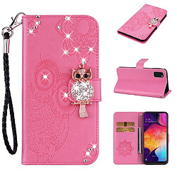 Etui en PU décor de strass imprimé hibou rose pour votre Samsung Galaxy A41 (Global Version)