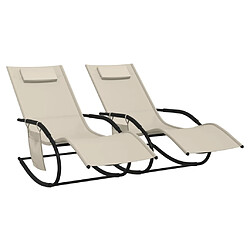 vidaXL Chaises longues à bascule lot de 2 crème acier et textilène