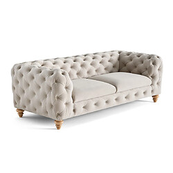 Lisa Design Walter - canapé 3 places chesterfield en velours - pieds bois