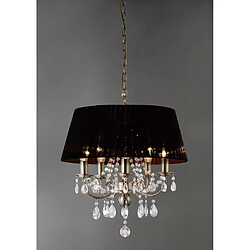 Luminaire Center Suspension Olivia avec Abat jour noir 5 Ampoules laiton antique/cristal