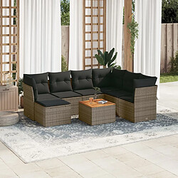 vidaXL Salon de jardin 8 pcs avec coussins gris résine tressée