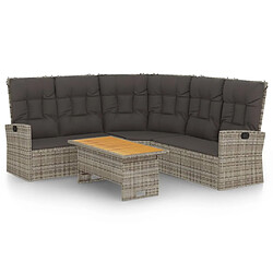 vidaXL Salon de jardin 2 pcs avec coussins Gris Résine tressée