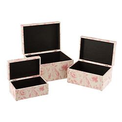 Dansmamaison Set De 3 Boites A Motifs Roses Mdf Blanc/Rose