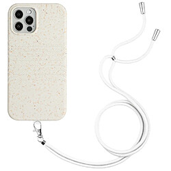 Coque en TPU + paille de blé entièrement biodégradable avec sangle pour votre iPhone 13 Pro Max 6.7 pouces - blanc