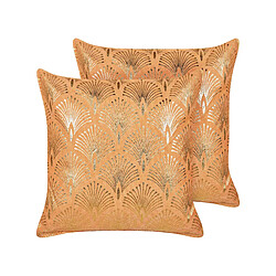 Beliani Lot de 2 coussins HOYA Coton 45 x 45 cm Géométrique Impression en bloc Orange