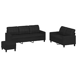 vidaXL Ensemble de canapés 3 pcs avec coussins Noir Similicuir