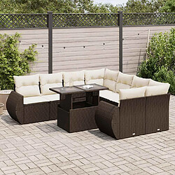 vidaXL Salon de jardin avec coussins 9 pcs marron résine tressée