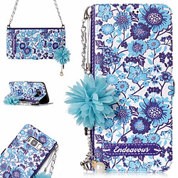 Wewoo Housse Étui blanc pour Samsung Galaxy S8 bleu et motif en porcelaine horizontale sac à rabat en cuir avec titulaire emplacements cartes ornement de fleur de perle chaîne