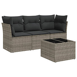 vidaXL Salon de jardin 4 pcs avec coussins gris résine tressée