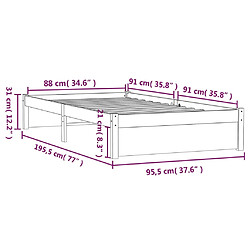 vidaXL Cadre de lit sans matelas blanc bois massif 90x190 cm pas cher