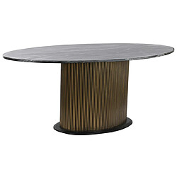 Pegane Table à manger, table de repas ovale en marbre coloris noir - longueur 200 x profondeur 110 x Hauteur 76 cm