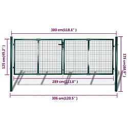 vidaXL Portail de clôture Acier 306x175 cm Vert pas cher