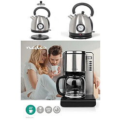 NEDIS PACK DEJEUNER Cafetière Machine à café Programmable LCD Inox 1.5L 1000W + Bouilloire RETRO INOX 1L8 1800W protection contre l'ébulli