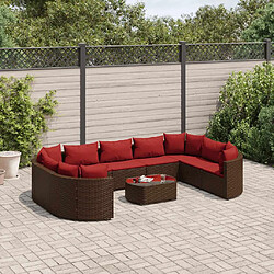 vidaXL Salon de jardin 10 pcs avec coussins marron résine tressée