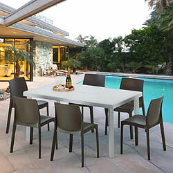 Table Rectangulaire Blanche 150x90cm Avec 6 Chaises Colorées Grand Soleil Set Extérieur Bar Café Rome Summerlife, Couleur: Beige