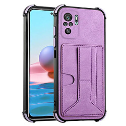 Coque en TPU + PU anti-chute, avec béquille et porte-cartes violet pour votre Xiaomi Redmi Note 10 4G/Note 10S