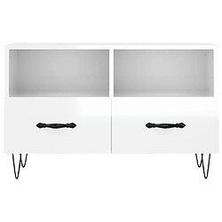 Maison Chic Meuble TV scandinave - Banc TV pour salon Blanc brillant 80x36x50 cm Bois d'ingénierie -MN74270 pas cher