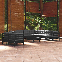 Maison Chic Salon de jardin 10 pcs + coussins - Mobilier/Meubles de jardin - Table et chaises d'extérieur Noir Bois de pin massif -MN73644