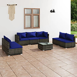 vidaXL Salon de jardin 8 pcs avec coussins Résine tressée Gris