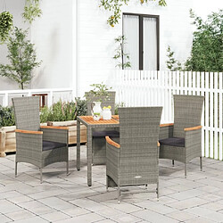 Salle à manger de jardin 5 pcs,Table et chaise à dîner avec coussins Gris -MN74486