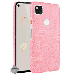 Htdmobiles Coque rigide simili cuir crocodile pour Google Pixel 4a 4G + film ecran - ROSE