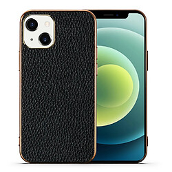 Coque en TPU + cuir véritable électroplaqué, texture litchi noir pour votre Apple iPhone 13 6.1 pouces