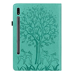 Etui en PU avec support et porte-cartes, motif arbre et cerf vert pour votre Samsung Galaxy Tab S7 SM-T870/SM-T875/SM-T876B