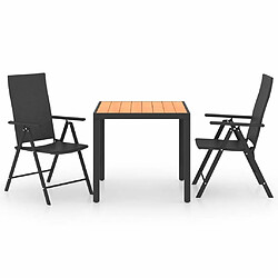 Salle à manger de jardin 3 pcs,Table et chaise à dîner Noir et marron -MN66814