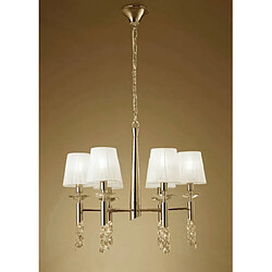 Luminaire Center Suspension Tiffany 6+6 Ampoules E14+G9, doré avec Abat jour blancs & cristal transaparent