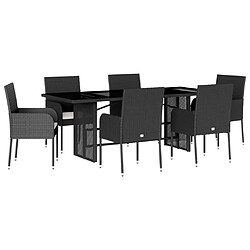 vidaXL Ensemble à manger de jardin coussins 7pcs Noir Résine tressée