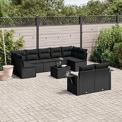 Maison Chic Salon de jardin 10 pcs avec coussins | Ensemble de Table et chaises | Mobilier d'Extérieur noir résine tressée -GKD38320