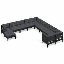 Maison Chic Salon de jardin 11pcs + coussins - Mobilier/Meubles de jardin - Table et chaises d'extérieur Noir Bois de pin -MN52263